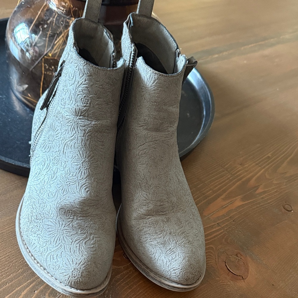 Embossed Gray Ankle Boots